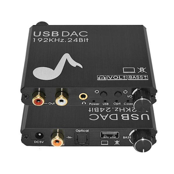 Digital til analog lydkonverter 192Khz 24Bit DAC SPDIF Optisk Toslink Coaxial RCA 3.5-stik til ps3 ps4 TV xbox med USB-strøm black