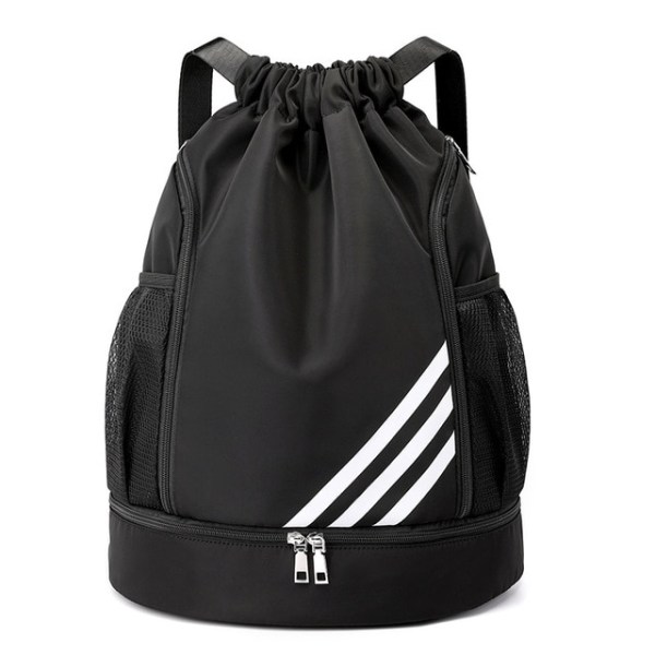 Sportsrygsække fodbold snoretræk taske trække snor rygsæk gym rygsæk Muti lommer til rejser vandreture Black