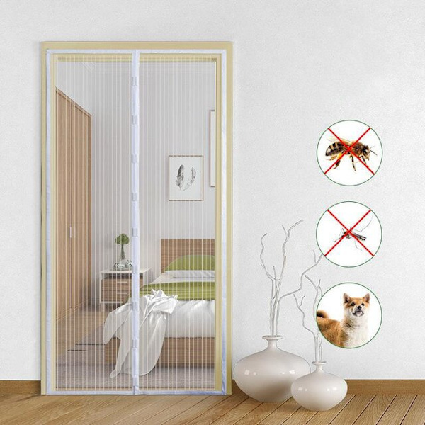 5 kokoa Basic Magneettinen Mosquito Net Summer Anti Bug Fly Oviverhot Mesh Beige 80 x 210cm