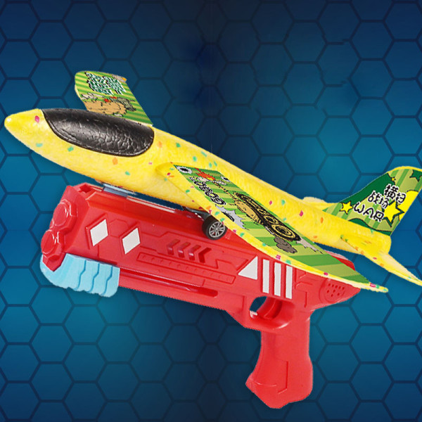 Foam Plane 10m Launcher Catapult Aircraft Legetøj yellow+red 35x6x20cm