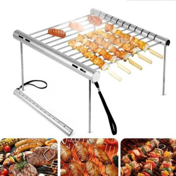Sammenfoldelig, bærbar grill i rustfrit stål silver