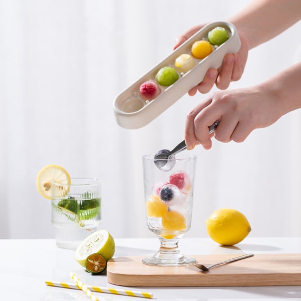 6 Grids Ice Cube Bakke Med Låg Rund Ice Ball Maker Form yellow-gray 22*5.5*3cm