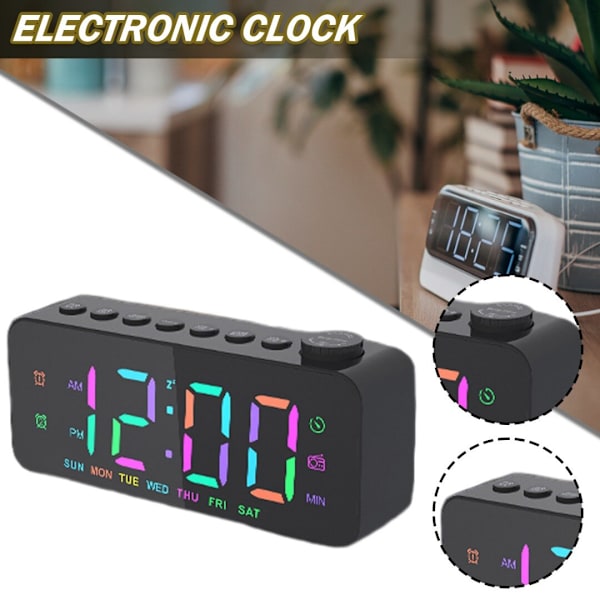 Digitalt vækkeur Radio Spejl Overflade Snooze FM Radio Sleep Timer black