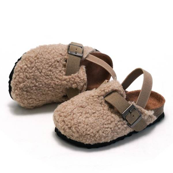 Børne fleece elastiske træsko Baby drenge piger plys tøfler Småbarn apricot 24