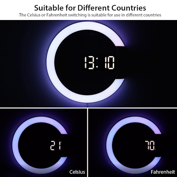 7Farvetemperatur Natlampe Digitalt vægur 7 colors