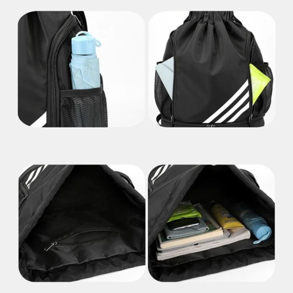 Sportsrygsække fodbold snoretræk taske trække snor rygsæk gym rygsæk Muti lommer til rejser vandreture Black