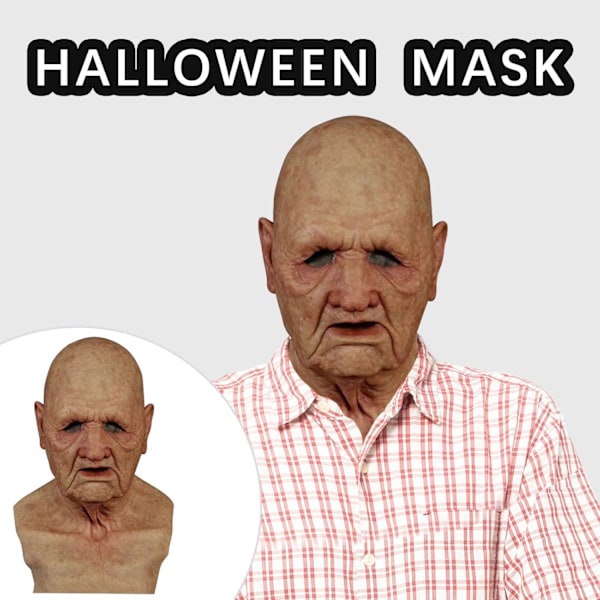 Halloween-latexmaske - gammel mann dekor realistisk ansiktsmaske for menneskelig rynke A