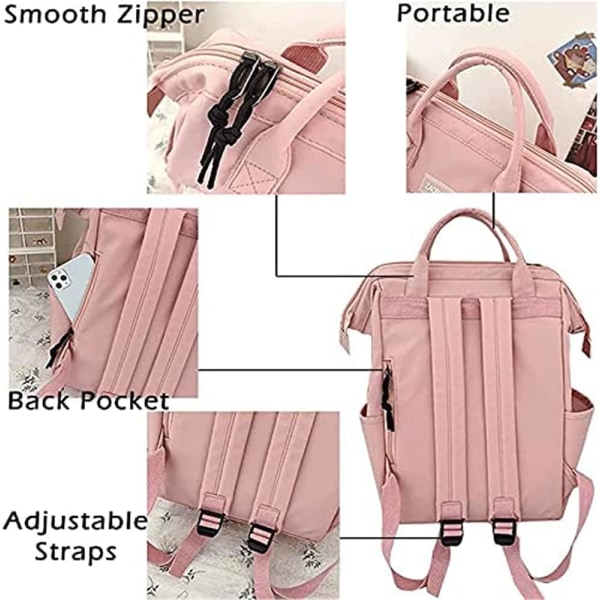 Letvægts skoletaske Sød æstetisk rygsæk til piger, børn, ungdom med stor kapacitet pink