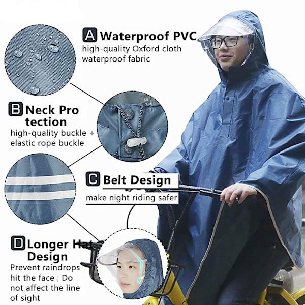 Utomhus regnponcho vattentät lätt regnjacka poncho med Blau