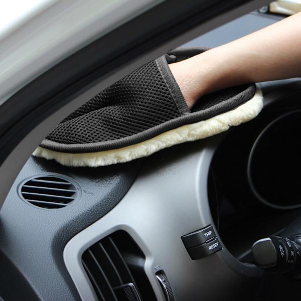 Car Styling Tykke Uld Bløde Bilvask Handsker Rengøringsbørste black+beige 21CM*14CM