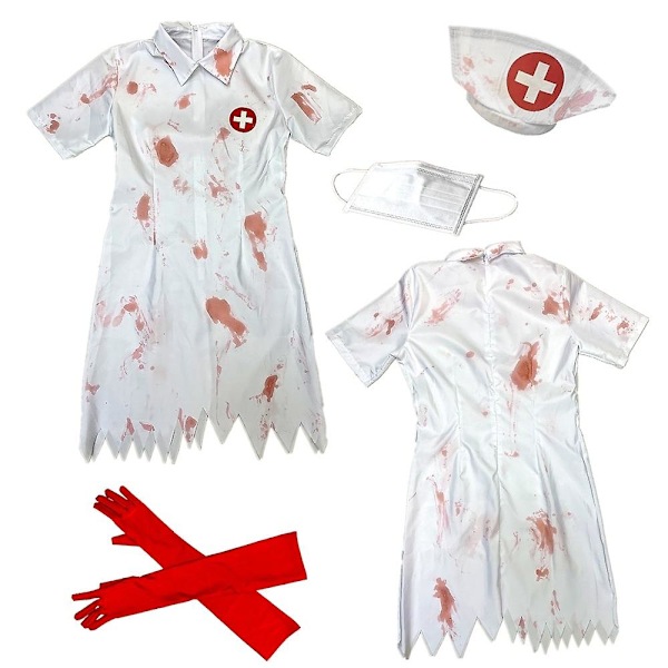 Ny Halloween-kjol för vuxna 2023 - Blodig zombie, läkare, sjuksköterska, vampyr cosplay klänning H XL