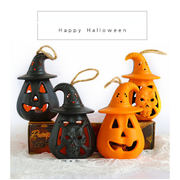 Halloween Pumpa Lantern Led Hanging Ghost Lantern Lamp black 2pcs