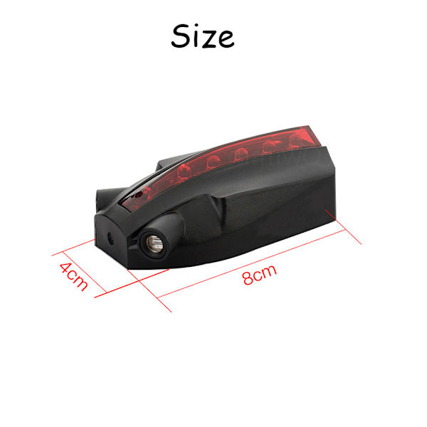 Laser og LED baglygte til cykelbaglygte Sikkerhedsadvarselslampe red+black 8.6x3.1x4 .9cm