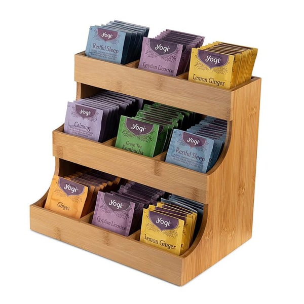 Kaffe Tepose Organizer Opbevaring 3 Lags Holder Opbevaringsstativ Tepose Display Box Træ Te Box 1pc