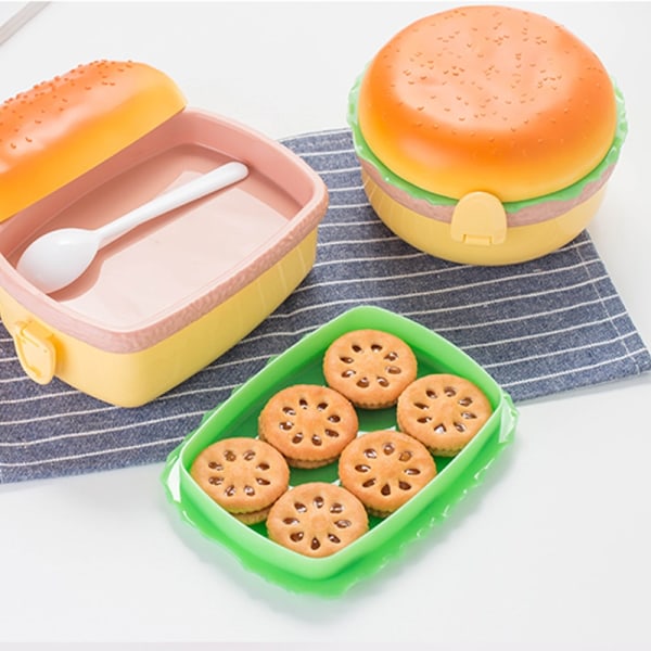 Hampurilainen Double Tier Lunch Box Burger Box Bento Lunchbox circular 14.7*9.7cm