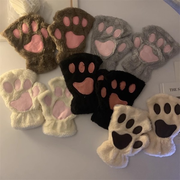 Naiset Söpöt Kissa Claw Paw Käsineet Pehmo Rukkaset Lämmin pehmeä Pehmo Short rose red one size