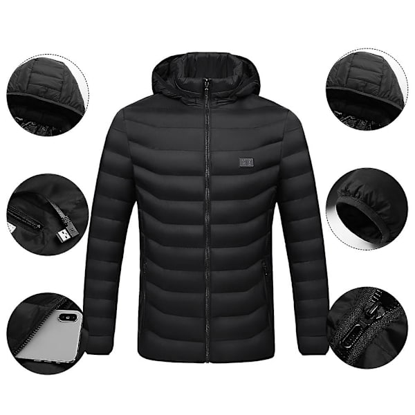 11 områden Uppvärmd jacka USB Winter Thermal Coat Värmebar väst M
