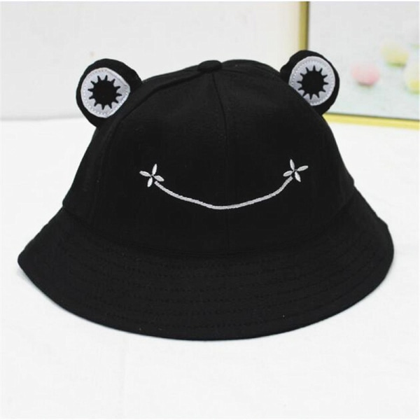Bucket Hats Broderi Bred Brätte Big Eyes Hattar black adults
