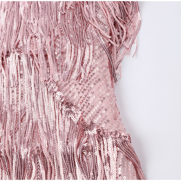 Paljettfransad fjäderklänning med spaghettiband pink M