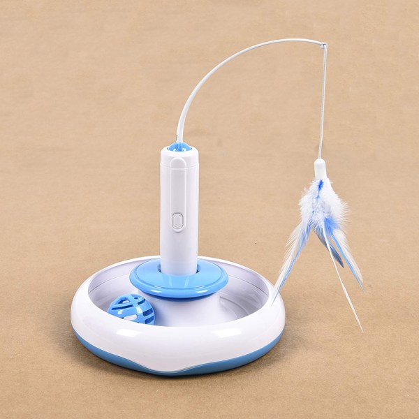 Elektrisk kattepind og -tårn automatisk roterende kattelegetøj white+blue with 2 feathers