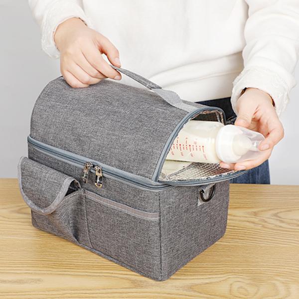 Stor kapacitet dobbeltlags frokost picnic isoleret taske gray 24.5*16*22cm