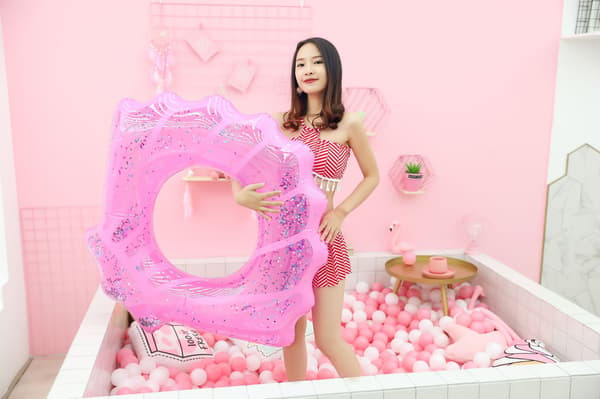 Oppustelig Shell Svømmering Med Pailletter pink small