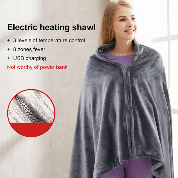 USB Elektrisk Varmetæppe Varmt Sjal Coral Fleece Plys gray 150x85CM