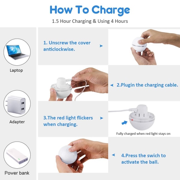 Automatisk Smart Cat Toy Ball Catnip USB-opladning Farverig LED white 2.4inch(diameter)