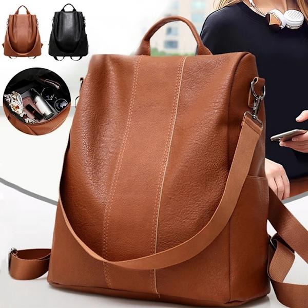 Monitaskuinen Vintage pehmeä nahkainen iso reppu brown