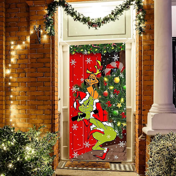 Ny juldörrpanel 100D polyesterduk Jul nyårsdekoration 90x180