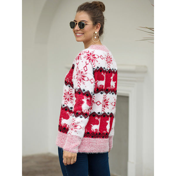 Stickad jultröja för damer Winter Snowflake Pullover red M