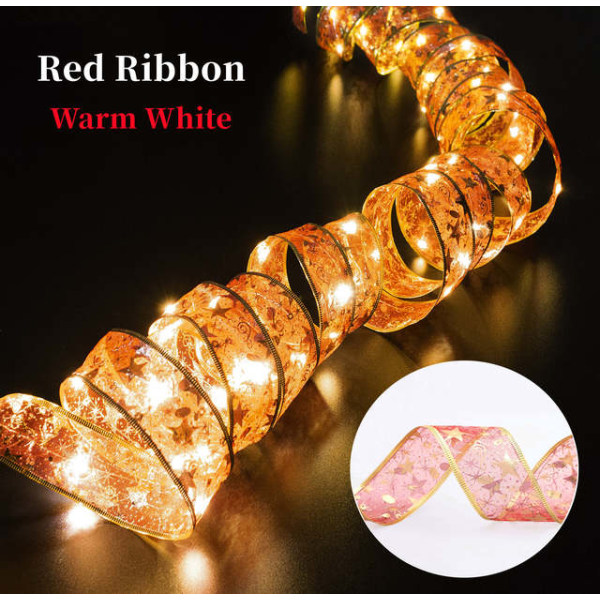 Christmas Ribbon Fairy Light Juldekoration DIY Bows String Light Tree Ornaments Red-Warm 10M