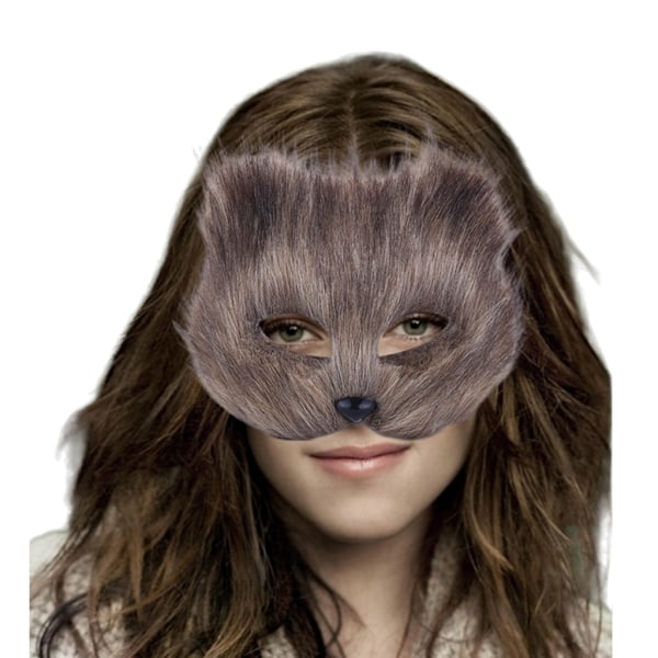 Faux Pälsrävar Svans Katter Mask Therian Mask och Svans Halloween Cosplays Fest Gray