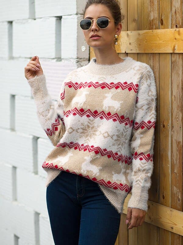 Stickad jultröja för damer Winter Snowflake Pullover blue S