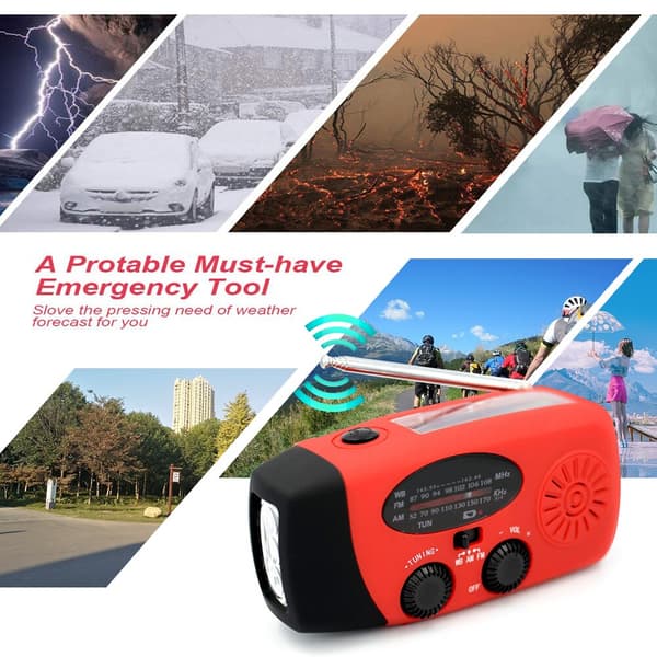 2000 mAh kampiradio aurinkokennoilla taskulampulla ja virtapankilla red