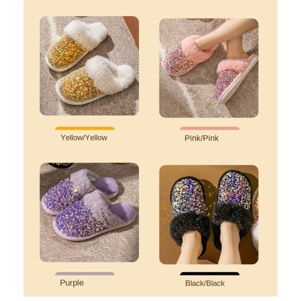 Paljetter plysch tofflor för kvinnor mode vinter varma tofflor purple 36-37（24.5cm）