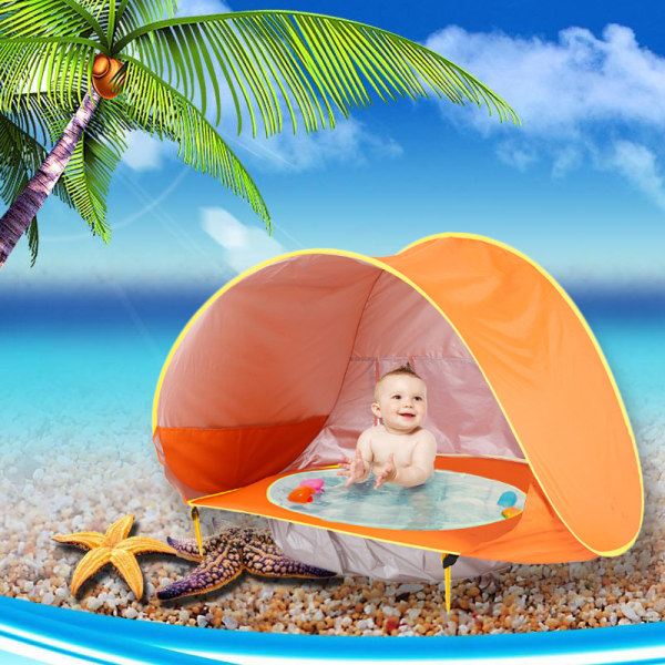 Vandtæt pop-up solsejl UV-beskytter baby strandtelt orange 117*79*70cm