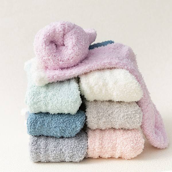 3ST Dam Fuzzy Socks Tofflor Vinter Fluffy Mysigt Varm Mjuk Aska en storlek