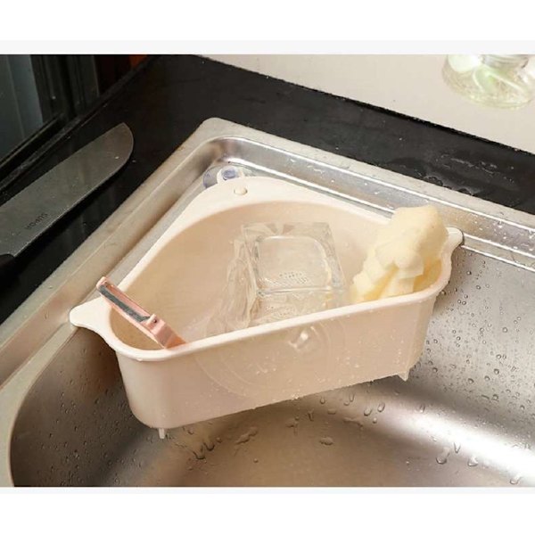 Självstående avloppsvask Förvaringskorg Diskbänksställ beige triangle