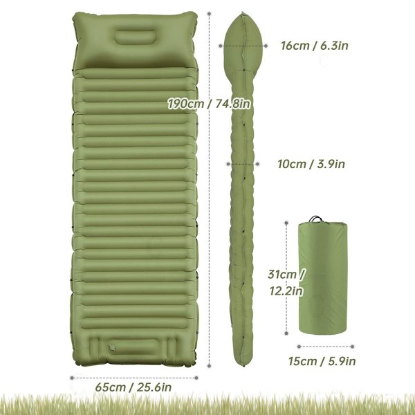Itsetäyttyvä ilmapatja Ultrakevyt retkeilymatto army green