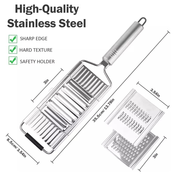 Multi Cutter, bærbar manuel grøntsagsskæremaskine i rustfrit stål silver 3 blades