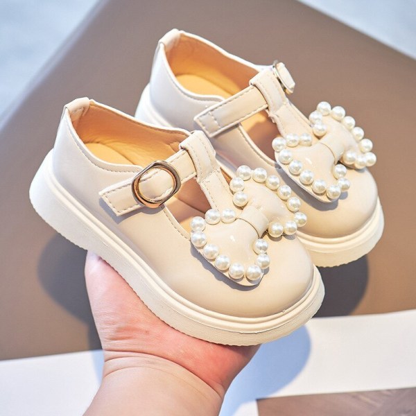 Lædersko med perler Beading Princess Sød Sød Blød Komfortabel børn Flats beige 28