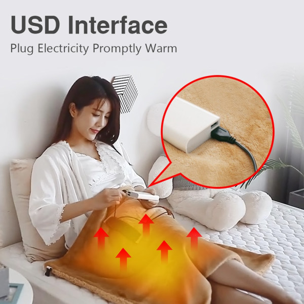 USB Elektrisk filt Mjuk Tjockare Värmare Sängvärmare Mat brown 60x80cm