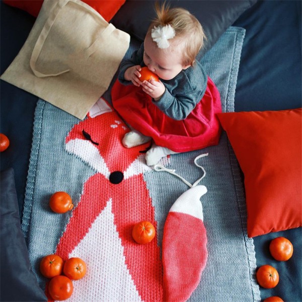 Fox Animals Pattern -neulottu pehmeä baby dark gray 73*110cm