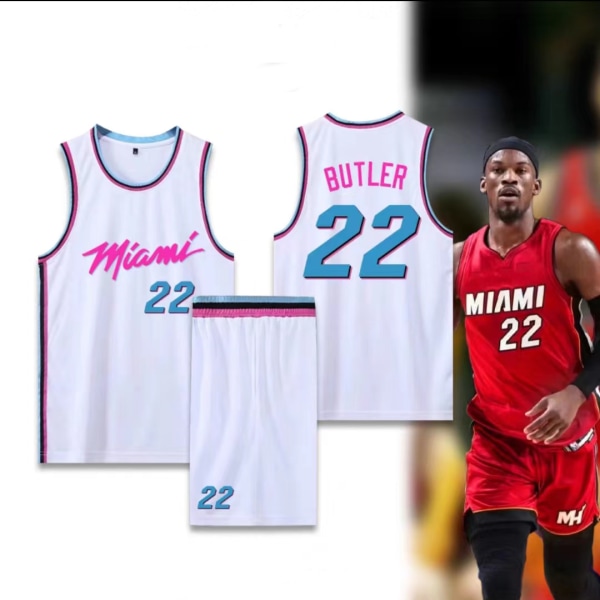 Koripallopaidat Urheiluvaatteet Jimmy Butler Miami Heat No. 22 Koripallopaidat Aikuiset Lapset Jalkapallopaidat City Edition White Adult XL（165-170cm）