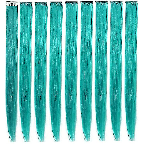 Färgad Clip In Hair Extensions Blågrönt hårförlängning för barn 9 st 21"