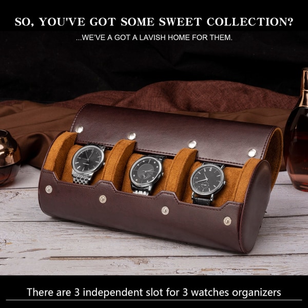 Watch Box Cow Leather Travel Wrist Smycken Förvaring brown 24.5×10.2×7.3CM