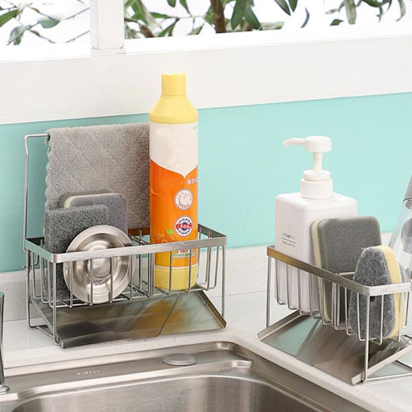 Keittiötiskialtaan organizer Caddy Sink Caddy-sieniharjapidike tyhjennysastian alustalla A