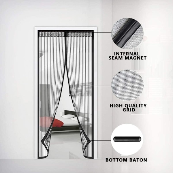 5 kokoa Basic Magneettinen Mosquito Net Summer Anti Bug Fly Oviverhot Mesh Black 90 x 210cm