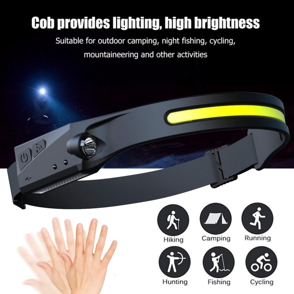 LED-forlygtesensor induktionsforlygte Vandtæt USB-genopladelig lommelygte COB 4-tilstand 3pcs